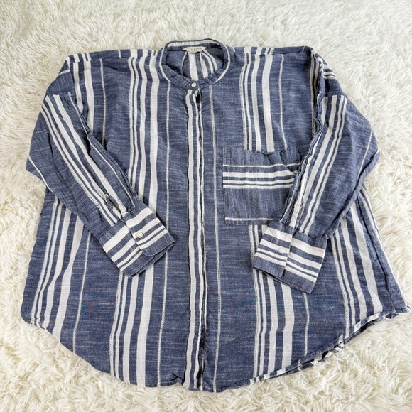 Lucky Brand Womens Blue White Striped Cotton Henley Top Long Sleeve Size Large - Picture 2 of 11